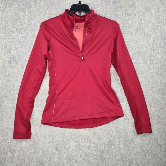 Nike Pro Hyperwarm Womens Red Long Sleeve Half-Zip Pullover M Polyester Blend - Picture 1 of 9